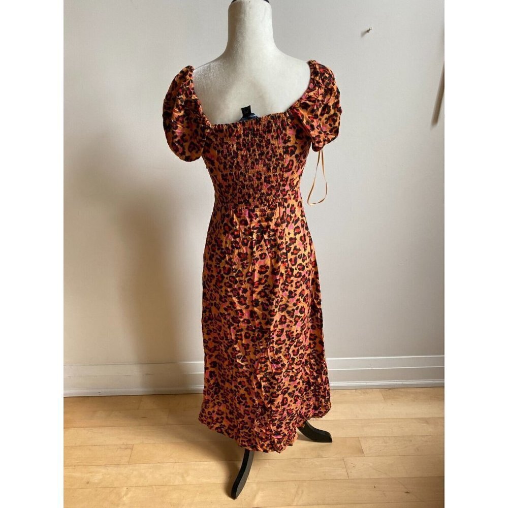 𝅺FRENCH Connection Womens "Amelia" Leopard Midi Dress Size 6 Front Slit - Picture 4 of 9
